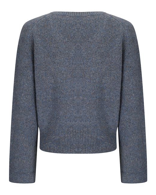 Ganni Blue Ribbed V-Neck Knitted Sweater