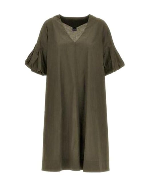 Fay Green V-Neck Cuffed-Sleeves Dress