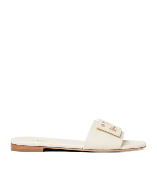 Fendi White Baguette Slides
