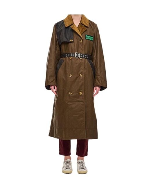 Barbour Brown X Ganni Waxed Trench Coat
