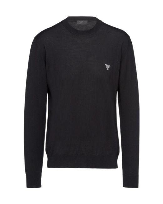 Prada Blue Long-Sleeved Crewneck Knitted Jumper for men