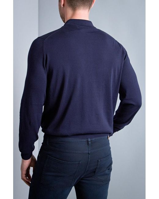 Brunello Cucinelli Blue Long-Sleeved Knitted Polo Shirt for men
