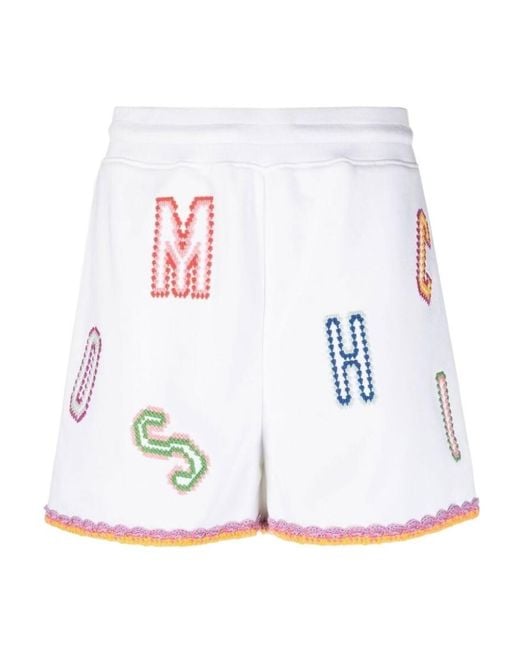Moschino White Logo Embroidered Bermuda Shorts
