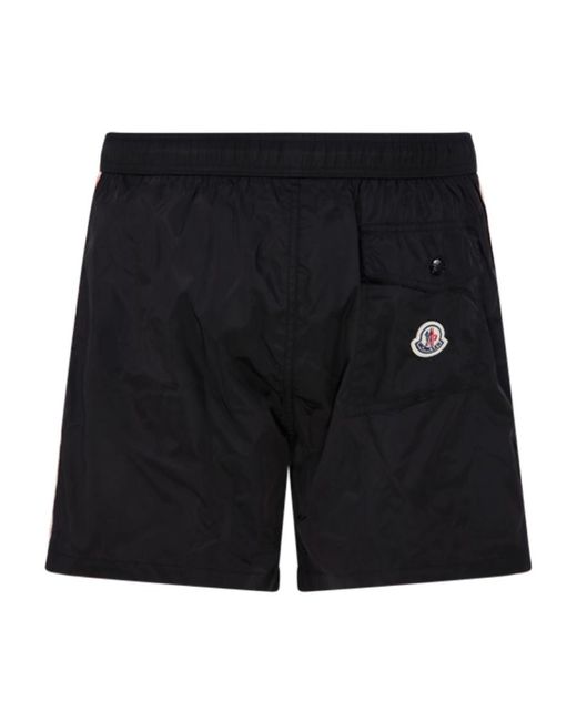Moncler Black Side Striped Logo Swim Shorts for men