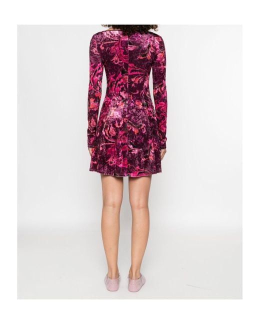 Versace Jeans Red Couture Logo Plaque Velvet Mini Dress