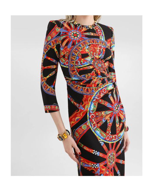 Dolce & Gabbana Red Carretto-Print Charmeuse Dress