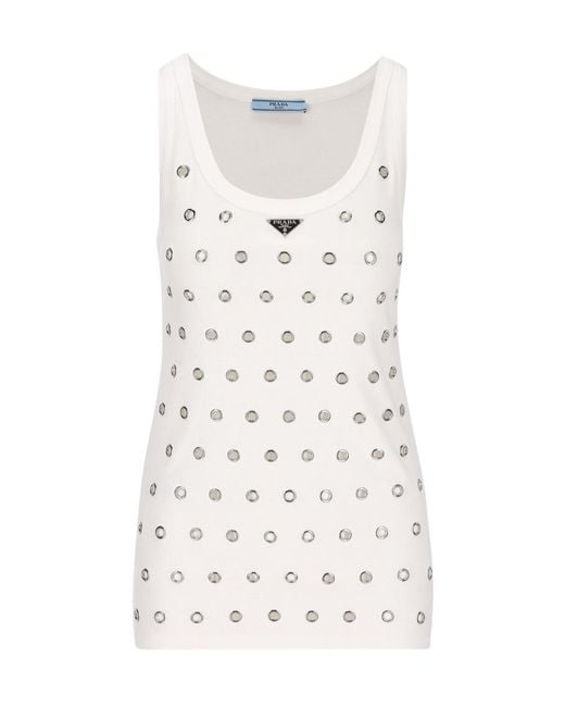 Prada White Cut-Out Detailed Sleeveless Top