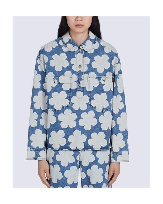 KENZO Blue 'Hana Dots' Denim Polo Shirt
