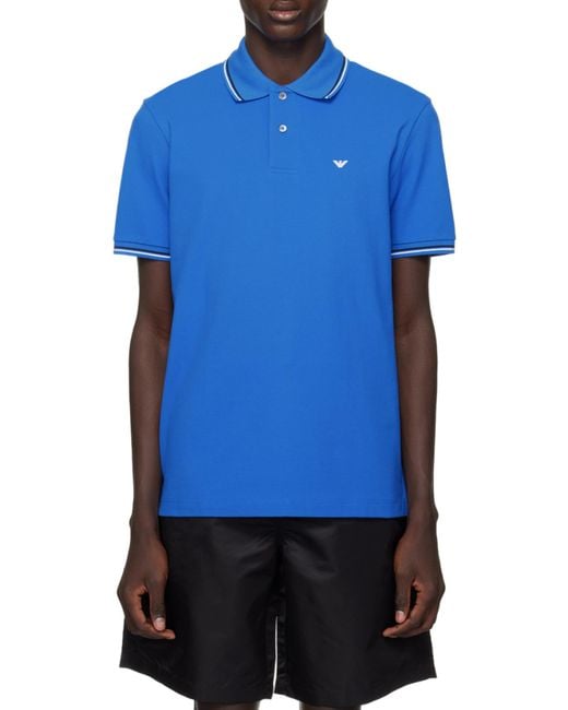 Emporio Armani Blue Logo Printed Short Sleeved Polo Shirt for men