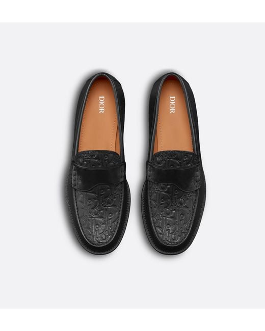 Dior Black Homme Logo Embossed Loafers for men