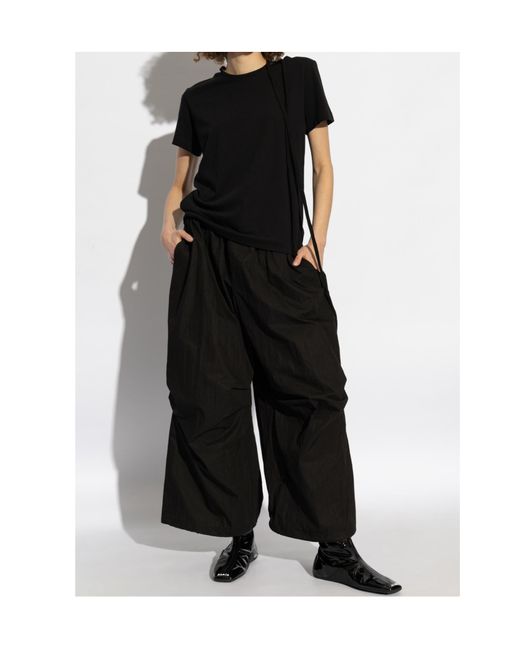 Yohji Yamamoto Black Drawstring Wide Leg Trousers