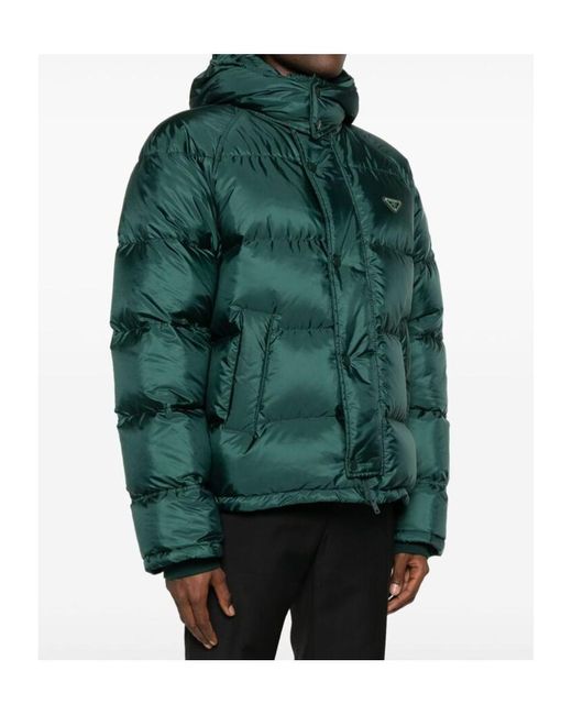 Prada Green Triangle-Logo Padded Puffer Jacket for men