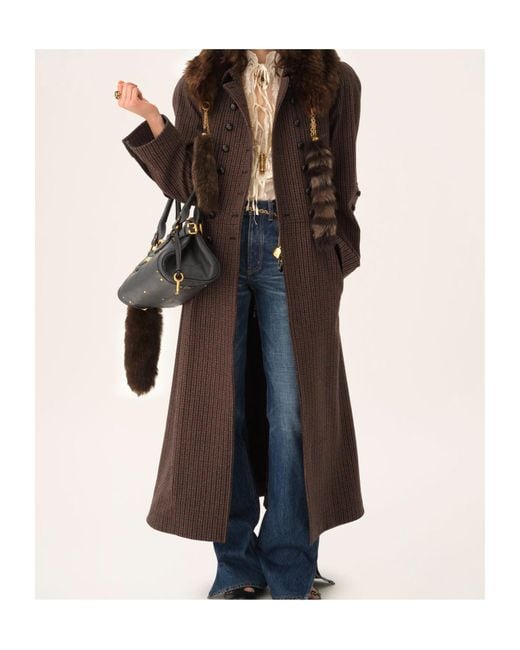 Chloé Brown Chloé Double-Breasted Houndstooth Riding Coat