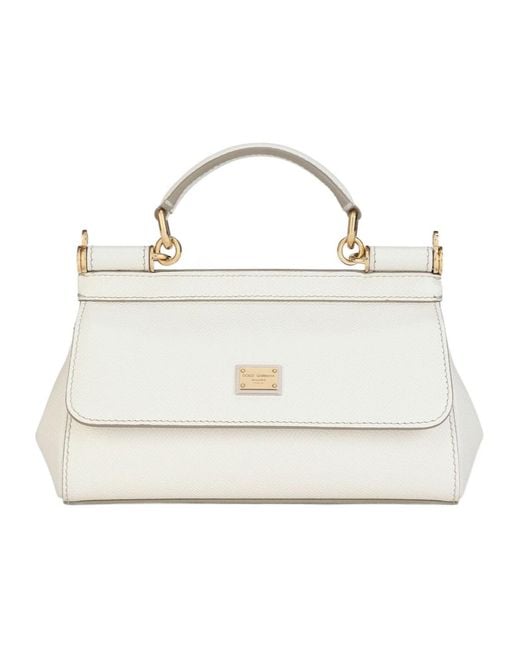 Dolce & Gabbana White Logo Plaque Small Sicily Handbag