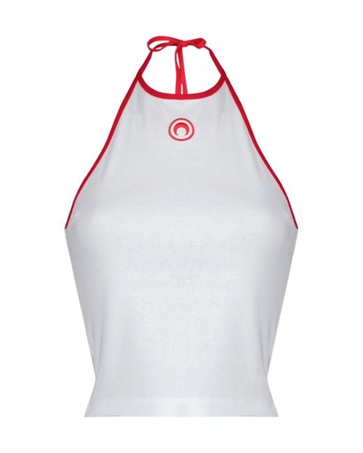 MARINE SERRE White Moon Logo Bicolor Jersey Halter Tank Top