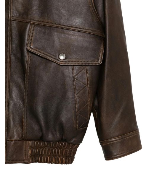 DUNST Brown Long-Sleeved Leather Jacket
