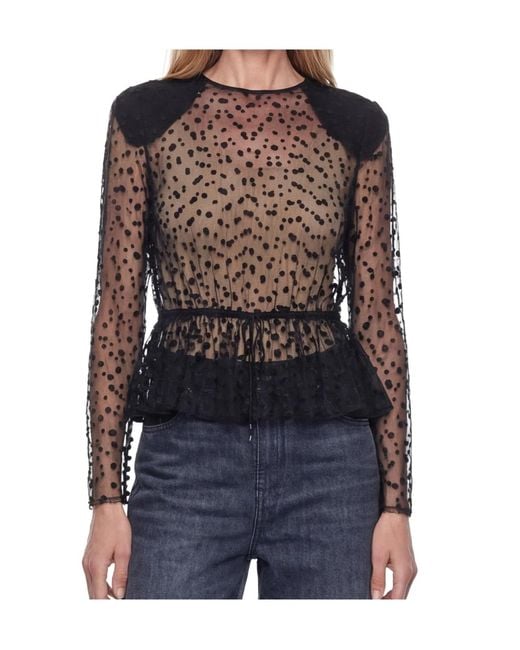 Chloé Black Dot-Print Peplum Blouse