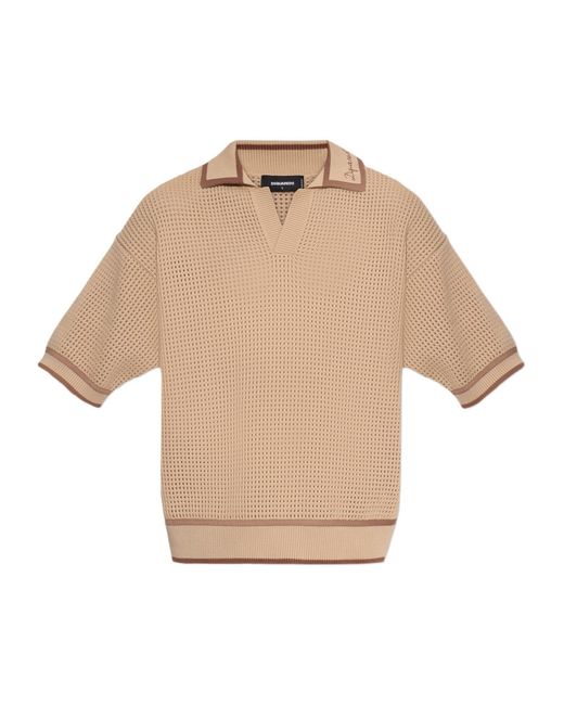 DSquared² Natural Open Work Knitted Polo for men