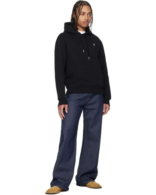 AMI Black Ami De Coeur Drawstring Hoodie for men