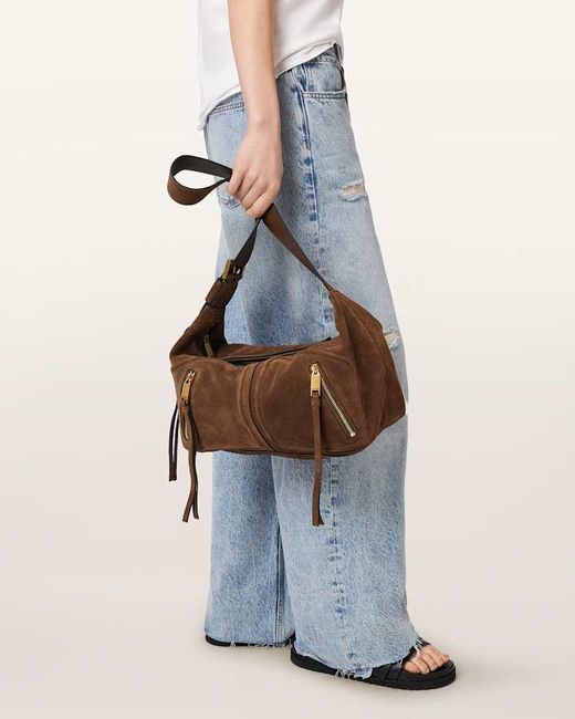AllSaints Brown Zippered Shoulder Bag