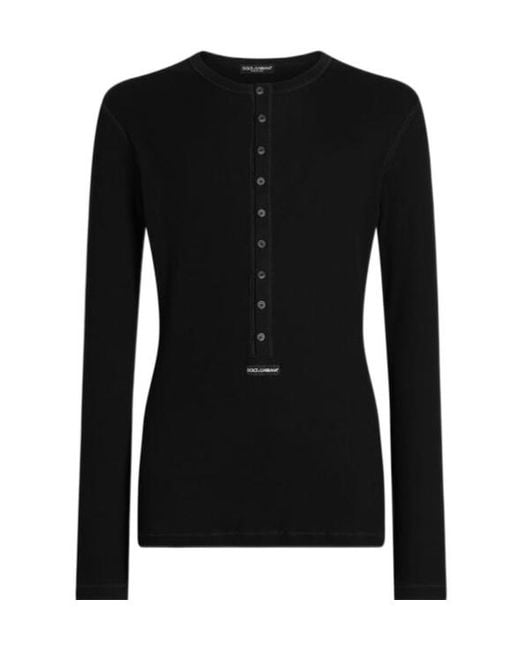 Dolce & Gabbana Black Henley Long Sleeve T-Shirt for men