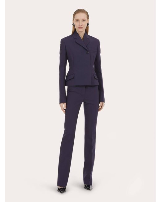 Ferragamo Blue Front Pleated Wool Casual Pants