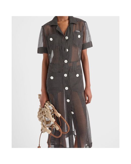 Prada Black Polka-Dot Silk Chiffon Shirt Dress