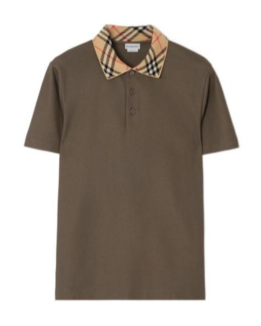 Burberry Brown Check Collar Cotton Polo Shirt for men