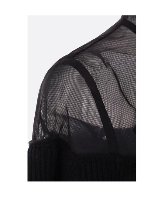 Sacai Black Chiffon Insert Knitted Pullover