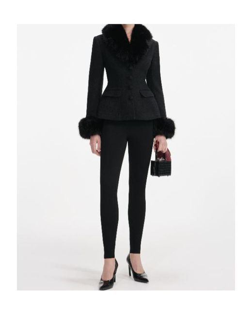 Self-Portrait Black Tailored Boucle Fur Jacket