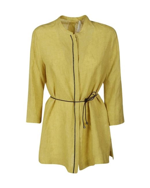 Fabiana Filippi Yellow Embellished Tied Waist Shirt
