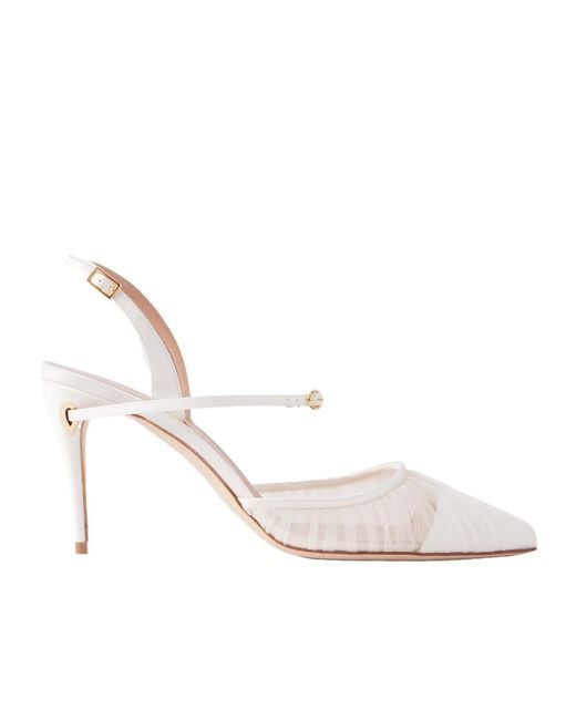 JENNIFER CHAMANDI White Leather-Trimmed Lace Pumps