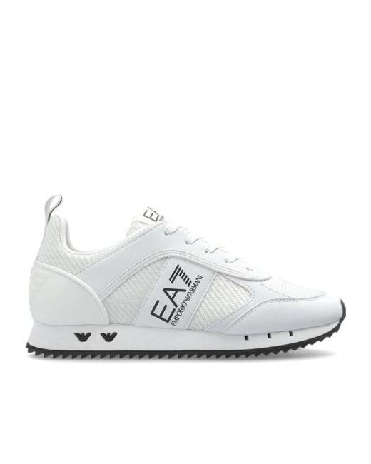 EA7 White Logo Printed Low-Top Sneakers