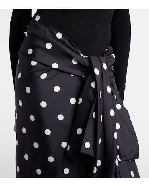Sportmax Black Polka-Dot Silk Satin Wrap Skirt