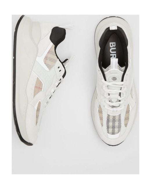 Burberry White Panelled Lace-Up Sneakers