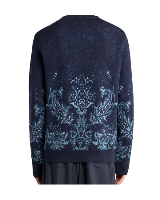 Etro Blue Paisley Jacquard Knitted Jumper for men