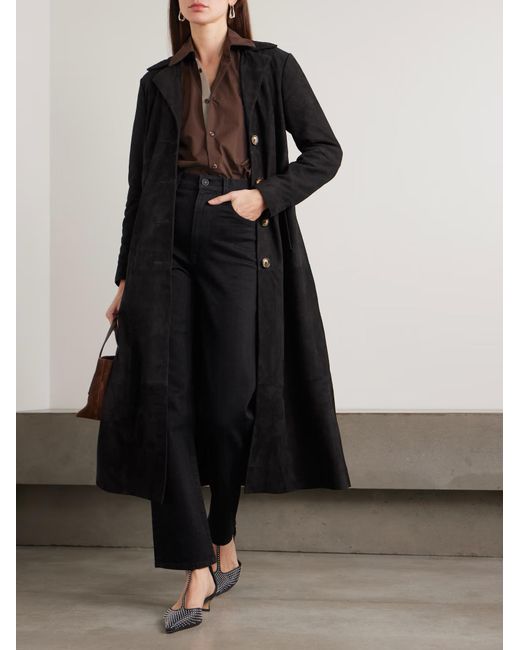 Rixo Black Astraea Patchwork Suede Coat