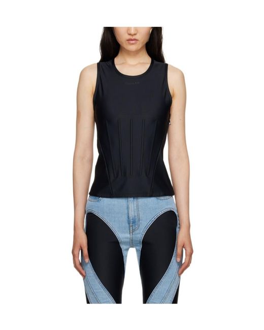 Mugler Black Round-Neck Sleeveless Top