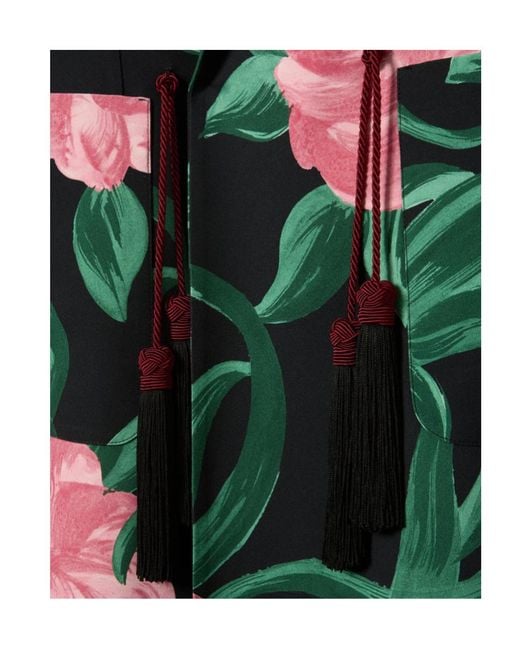 LaDoubleJ Green Duster Floral Tassel Coat