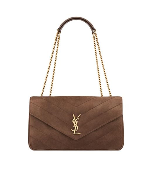 Saint Laurent Brown Loulou Logo Plaque Medium Shoulder Bag