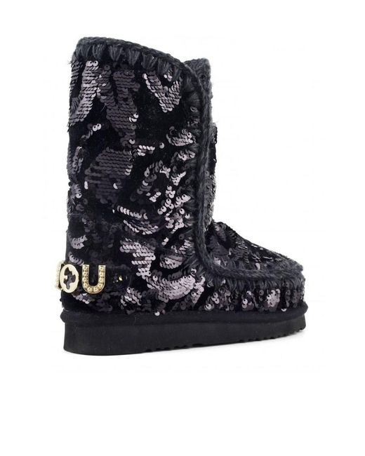Mou Black Eskimo 24 Velvet Sequin Boots