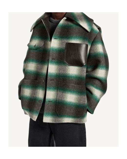 Balenciaga Green Cocoon Check Flannel Shirt Jacket for men