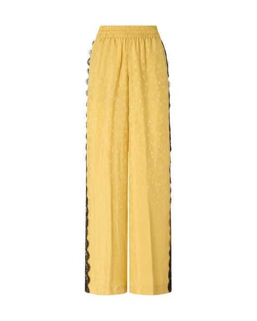 Pinko Yellow Lace-Trim Floral-Jacquard Trousers