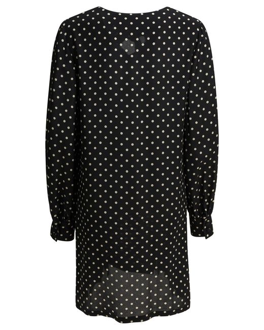 Valentino Black Polka Dot Printed Long-Sleeved Dress