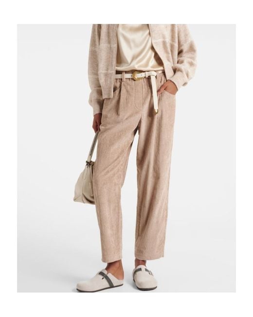 Brunello Cucinelli Natural Pleated Straight Pants