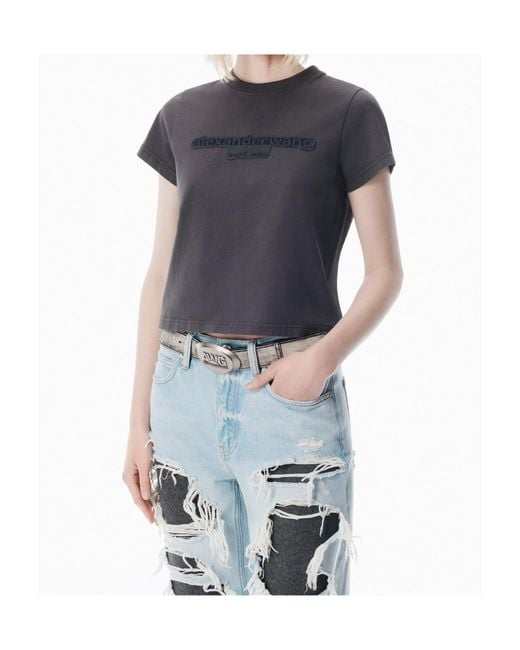 Alexander Wang Blue Logo Embroidered Cropped T-Shirt