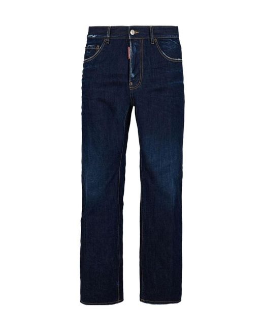 DSquared² Blue Straight-Leg Distressed Jeans for men