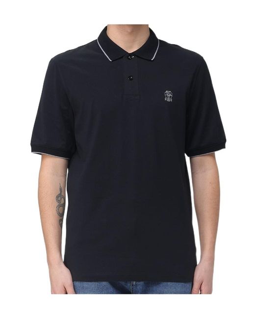 Brunello Cucinelli Black Logo Embroidered Short-Sleeved Polo Shirt for men