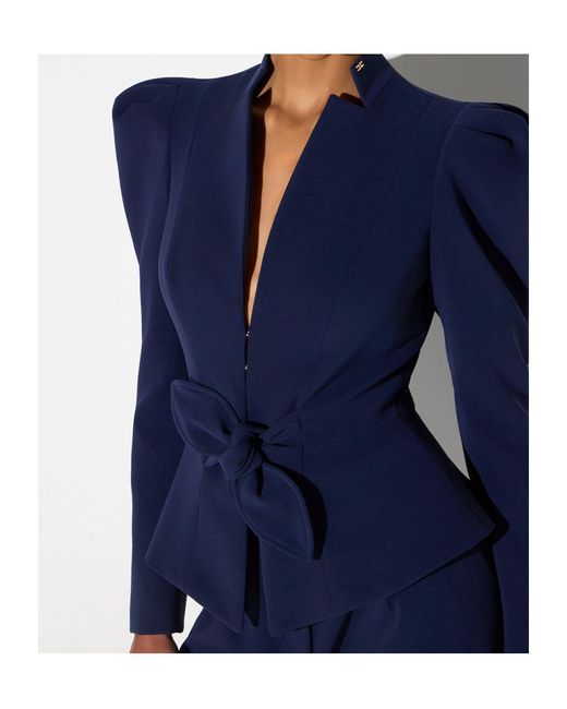 Elisabetta Franchi Blue Lightweight Crêpe Jacket With Bow