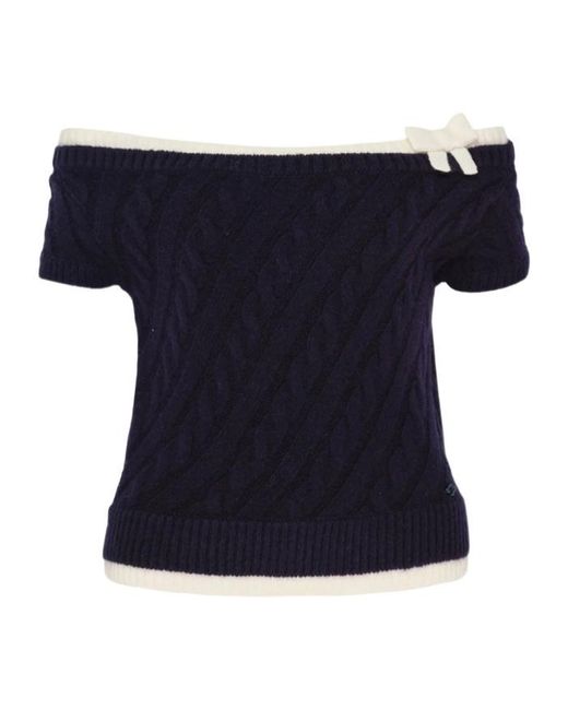 ShuShu/Tong Blue Bow-Detail Cable-Knit Sweater